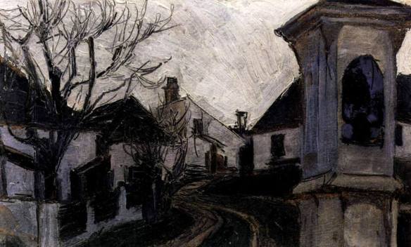 Egon Schiele (1890-1918)  - Klosterneuburg, bare trees and houses (1907)