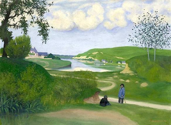 Félix Vallotton (Swiss 1865-1925) Paysage avec rivière et deux figures (1918)